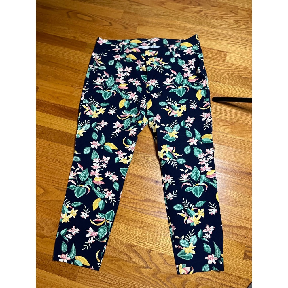 Old Navy Pixie Floral Print Ankle Pants Botanical Tropical Navy Blue 18